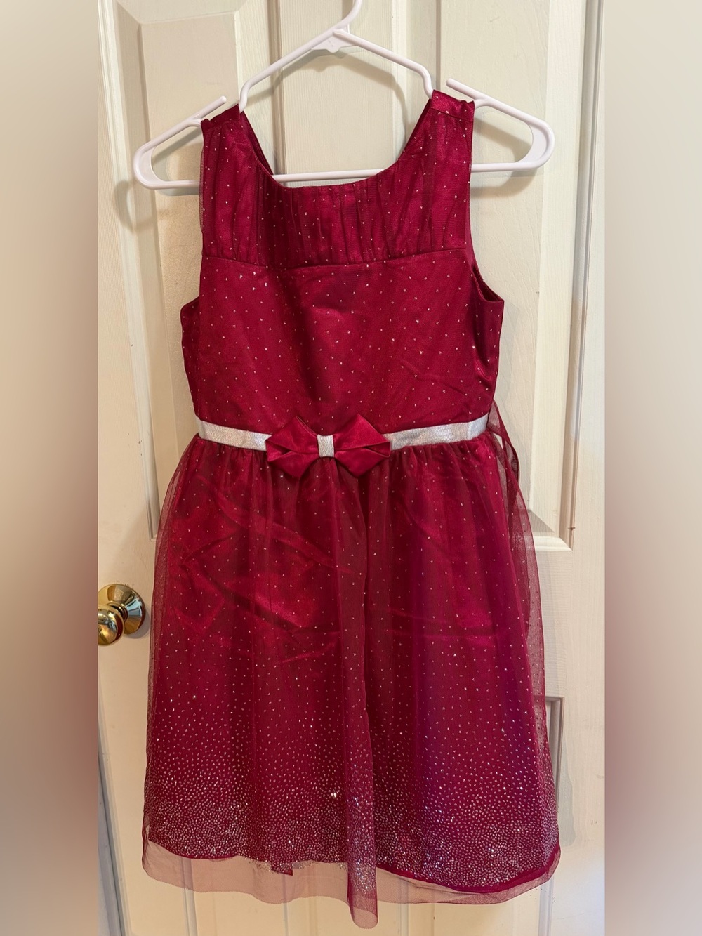 Jona Michelle Burgundy Glitter Dress with Bow